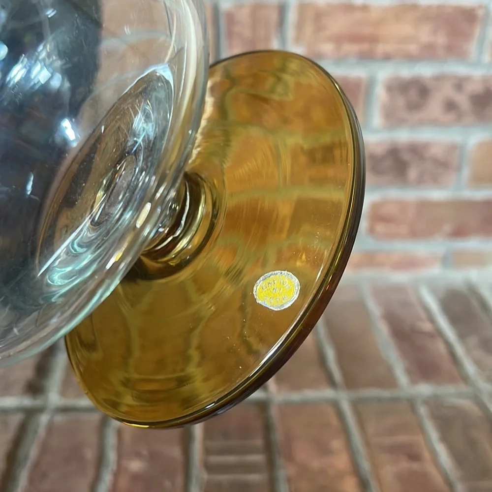 Stunning MCM Mid-Century Tall Pitcher w/ Amber Applied Glass Handle & 4 Glasses